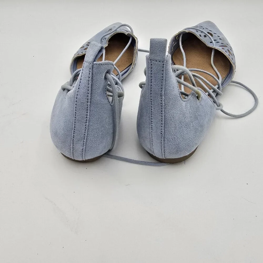 Steve Madden Ghinesa Womens Flats Size 10 Light Blue Suede Lace-Up Pre-Owned - Picture 4 of 7